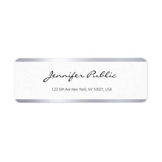 銀エレガント白モダン手書きスクリプトトップ ラベル (正面)