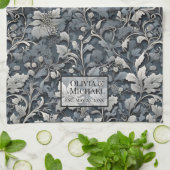 銀エレガント白灰色フローラ キッチンタオル (折り畳み)