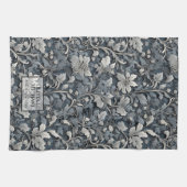 銀エレガント白灰色フローラ キッチンタオル (横)