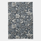 銀エレガント白灰色フローラ キッチンタオル (縦)