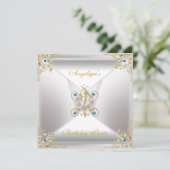 銀エレガント白金ゴールドブルージュエル誕生日 招待状 (スタンド正面)