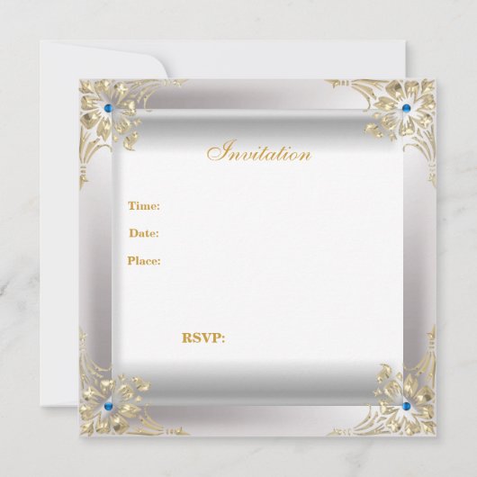 銀エレガント白金ゴールドブルージュエル誕生日 招待状 (裏面)