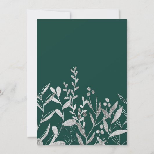 銀エレガント箔エメラルドグリーンフローラ結婚ズ 招待状 (裏面)
