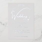 銀エレガント箔グレー結婚フローリッシュ 箔招待状 (正面)