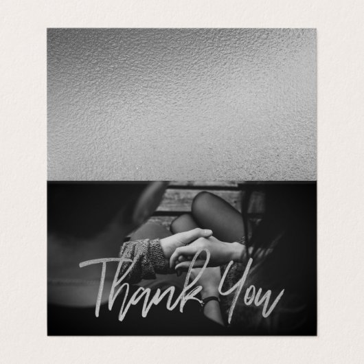 銀エレガント箔スクリプトフォトサンキューカード 名刺 (外部フラット)