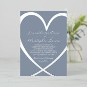 銀エレガント箔ハート&ダスティブルー結婚ズ 箔招待状 (立ち正面)