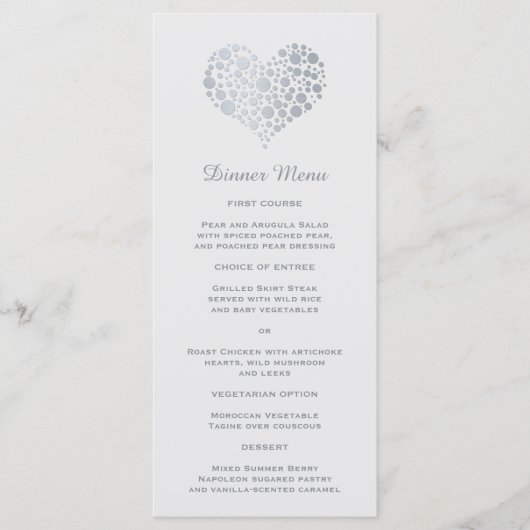 銀エレガント箔フェイクハートスリムディナーメニュー メニュー (正面)