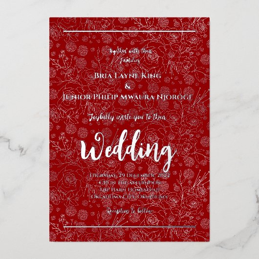 銀エレガント箔フローラ写真 箔招待状 (正面)