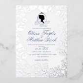 銀エレガント箔フローラ結婚ズ 箔招待状 (正面)