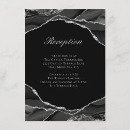 銀エレガント箔ブラックアゲートウェディングレセプション エンクロージャーカード