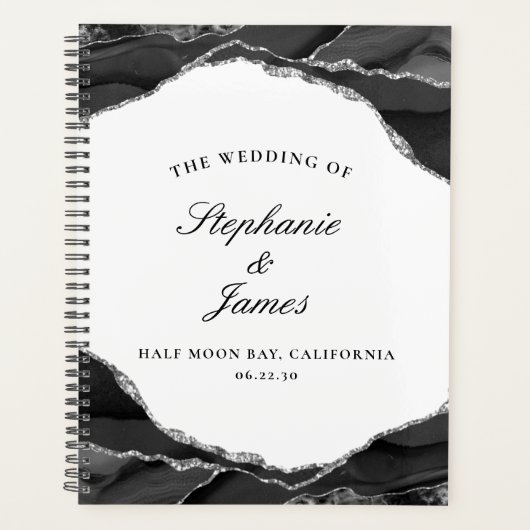 銀エレガント箔ブラックアゲート結婚ト プランナー手帳 (正面)