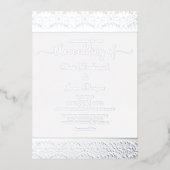 銀エレガント箔ホワイトダマスクウェディング 箔招待状 (正面)