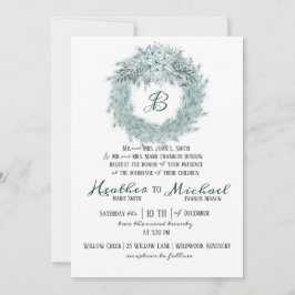 銀エレガント緑がかった青のクリ結婚スマス 招待状