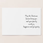 銀エレガント緑の赤い花のクリスマスフォト 箔カード (内部)