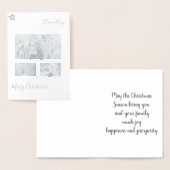 銀エレガント緑の赤い花のクリスマスフォト 箔カード (ディスプレー)