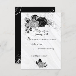 銀エレガント色の花 出欠カード