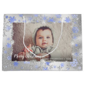 銀エレガント色の雪のカスタム結晶 ラージペーパーバッグ (正面)