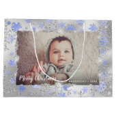 銀エレガント色の雪のカスタム結晶 ラージペーパーバッグ (裏面)