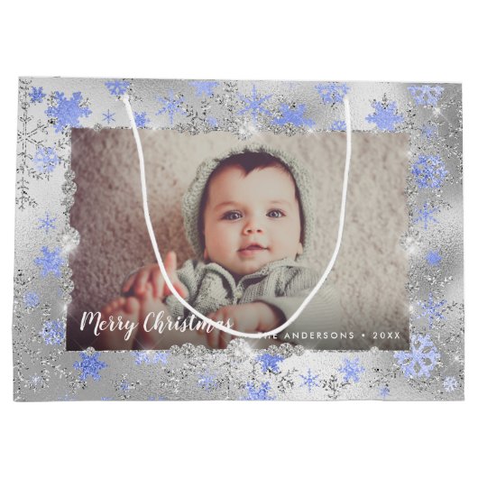 銀エレガント色の雪のカスタム結晶 ラージペーパーバッグ (裏面)