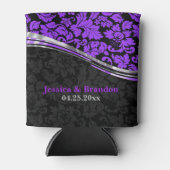 銀エレガント色アクセント付き黒と紫のダマスク 缶クーラー (正面)