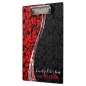 銀エレガント色アクセント付き黒と赤のダマスク クリップボード (左)