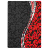 銀エレガント色アクセント付き黒と赤のダマスク クリップボード (裏面)