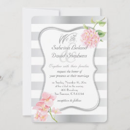 銀エレガント色ストライプ紫紫陽花 招待状