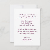 銀エレガント色ピンクのラトル弓ベビーシャワー サンキューカード (裏面)