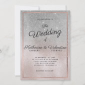 銀エレガント色ピンクグリッターグラデーショ結婚ン 招待状 (正面)