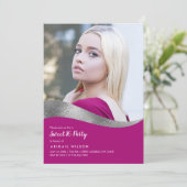 銀エレガント色マゼンタsweet sixteen誕生日 招待状 (スタンド正面)