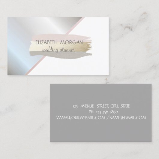 銀エレガント色、グレー、ピンクのホイルのブラシストローク 名刺