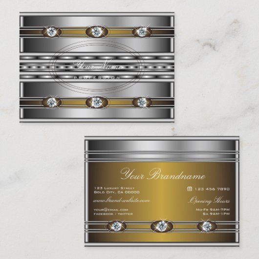 銀エレガント色Rhinestonesフェイク付 名刺 (正面/裏面)