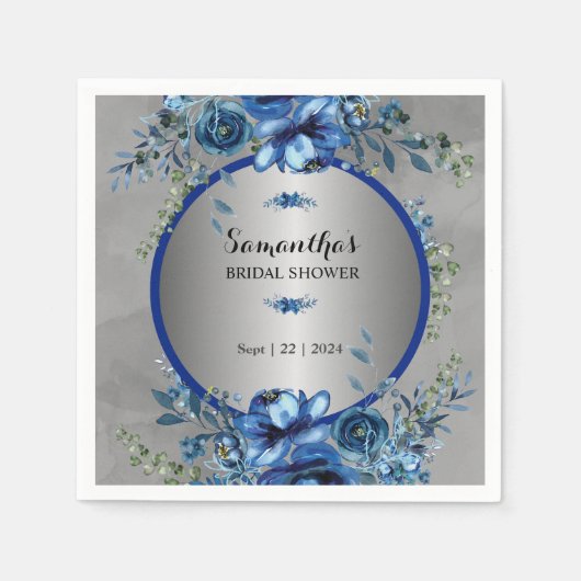 銀エレガント花の結婚ナプキン スタンダードカクテルナプキン (正面)