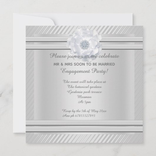 銀エレガント花婚約 招待状 (裏面)