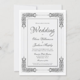 銀エレガント華美灰色と白のレース結婚の 招待状