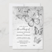 銀エレガント蝶結婚の 招待状 (正面)