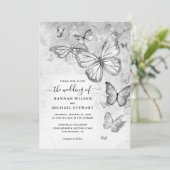 銀エレガント蝶結婚の 招待状 (スタンド正面)