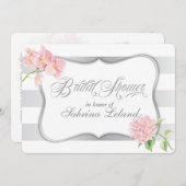 銀エレガント製ストライプフローラブライダルシャワー 招待状 (正面/裏面)