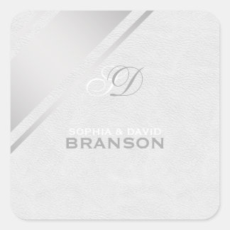 銀エレガント製ストライプホワイトレザーモノグラム スクエアシール