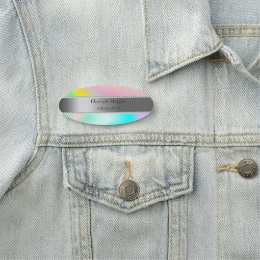 銀エレガント製ストライプ、真珠ホログラフィグラデーションー 名札 (インサイチュ)