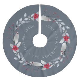 銀エレガント赤リースフェスティバル葉 ブラッシュドポリエステルツリースカート