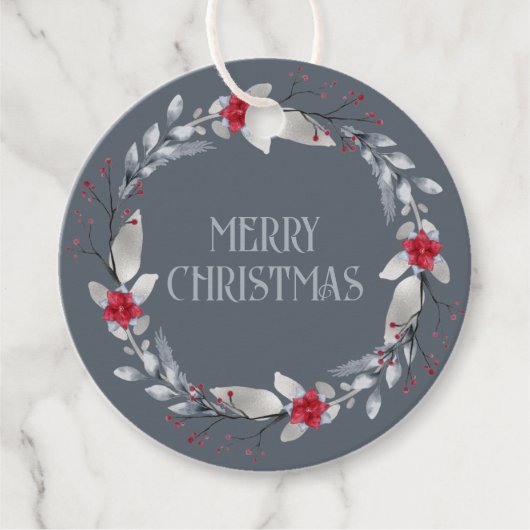 銀エレガント赤リースフェスティバル フェイバータグ (正面)