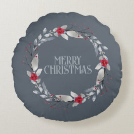 銀エレガント赤リースフェスティバル ラウンドクッション