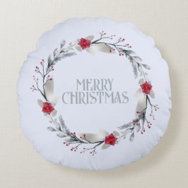 銀エレガント赤リースフェスティバル ラウンドクッション