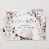 銀エレガント赤面フローラ写真の保存日付 招待状 (正面/裏面)