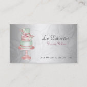 銀エレガント赤面フローラ結婚ズケーキメーカー 名刺 (正面)