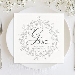 銀エレガント野花リース卒業 スタンダードカクテルナプキン