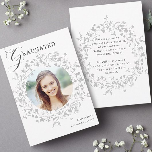 銀エレガント野花リース卒業 案内状