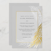 銀エレガント金ゴールドの結婚熱帯緑 招待状 (正面/裏面)