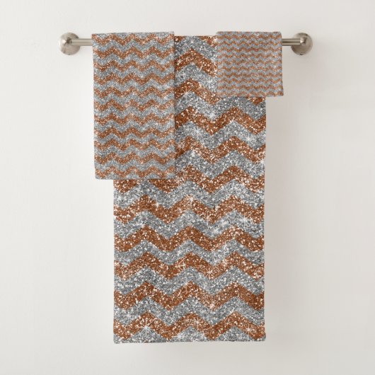 銀エレガント金ゴールドグリッターシェブロンジグザグデザイン バスタオルセット (インサイチュ)